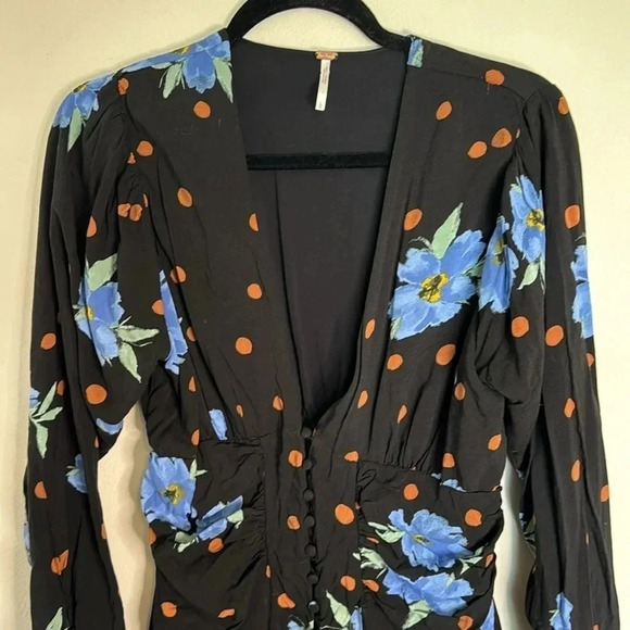Free People Date Night Mini Dress Floral Polka Dot Size Medium - Picture 7 of 14